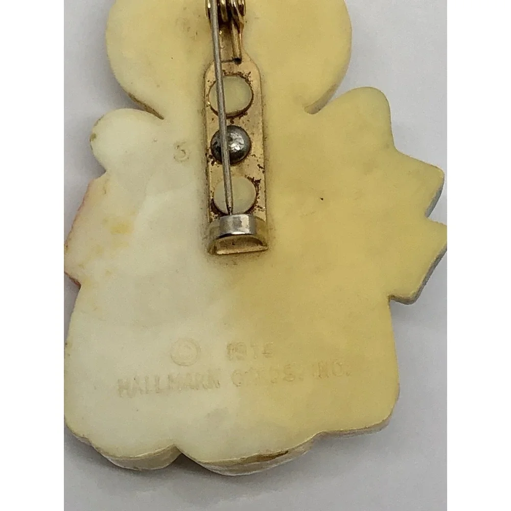 Vintage Hallmark Bernadette‎ Easter Bunny Pin Brooch 1975 Basket Plastic Dress